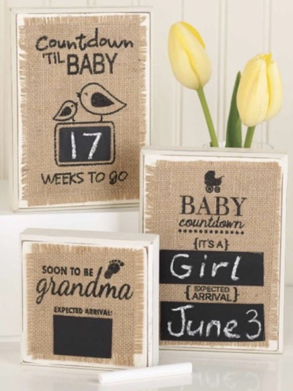 NWT Burlap Baby On The Way Countdown Blocks